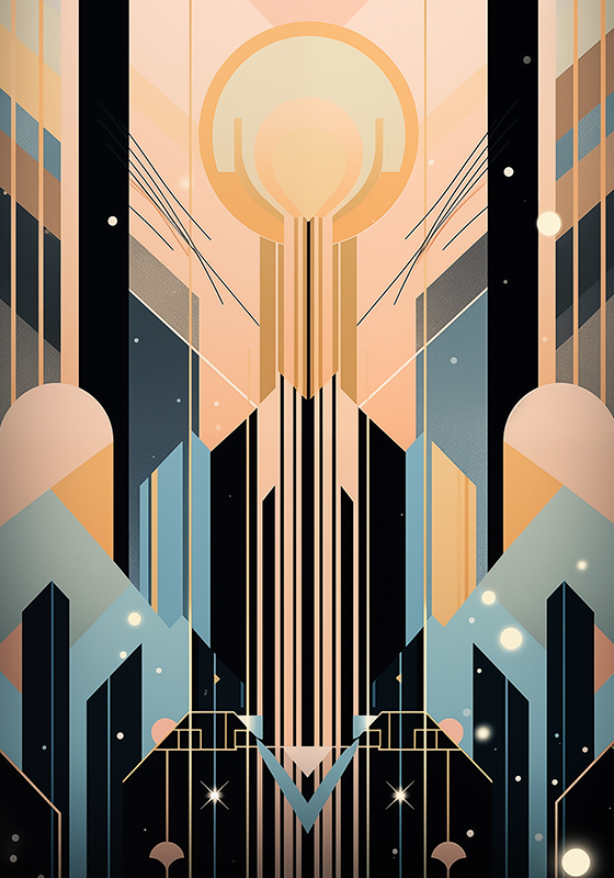 Posterul Art Déco forme roz și albastre - TenStickers