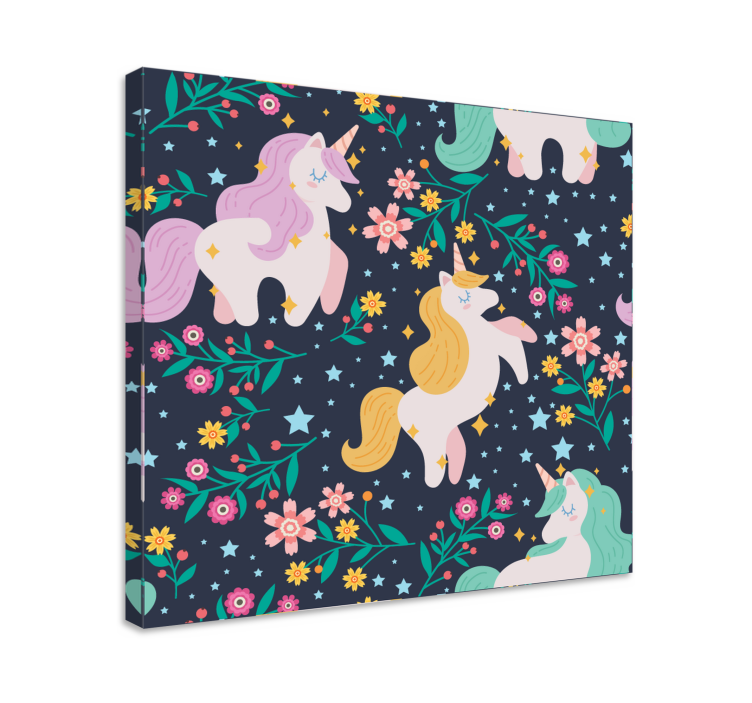 Imprimeu de perete flori și stele unicorn - TenStickers
