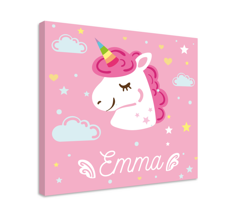 Unicorni roz cu imprimeu de perete cu nume unicorn - TenStickers