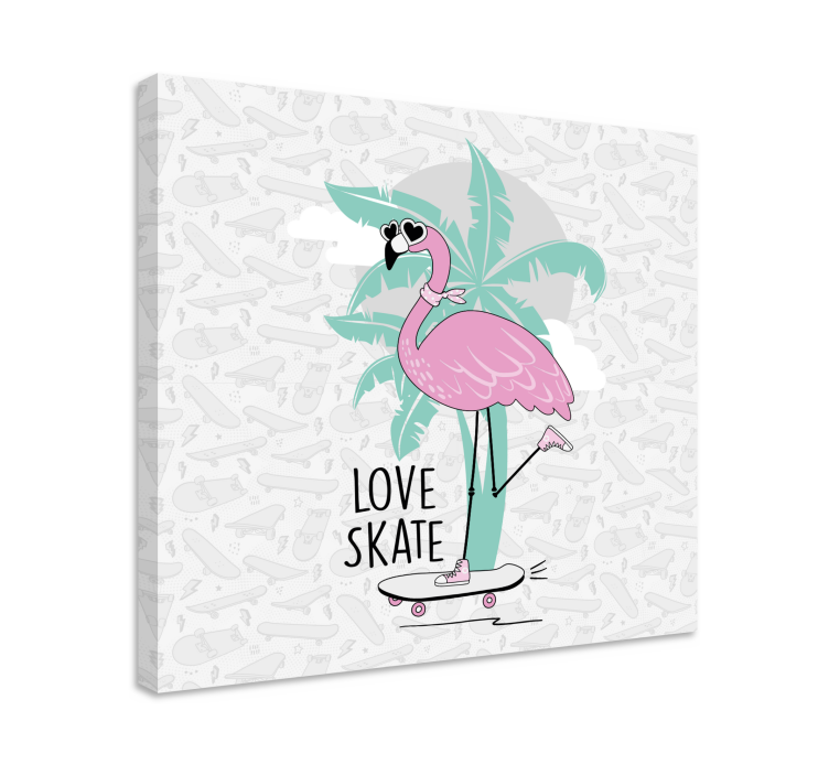 Tablou animale flamingo pe skateboard - TenStickers
