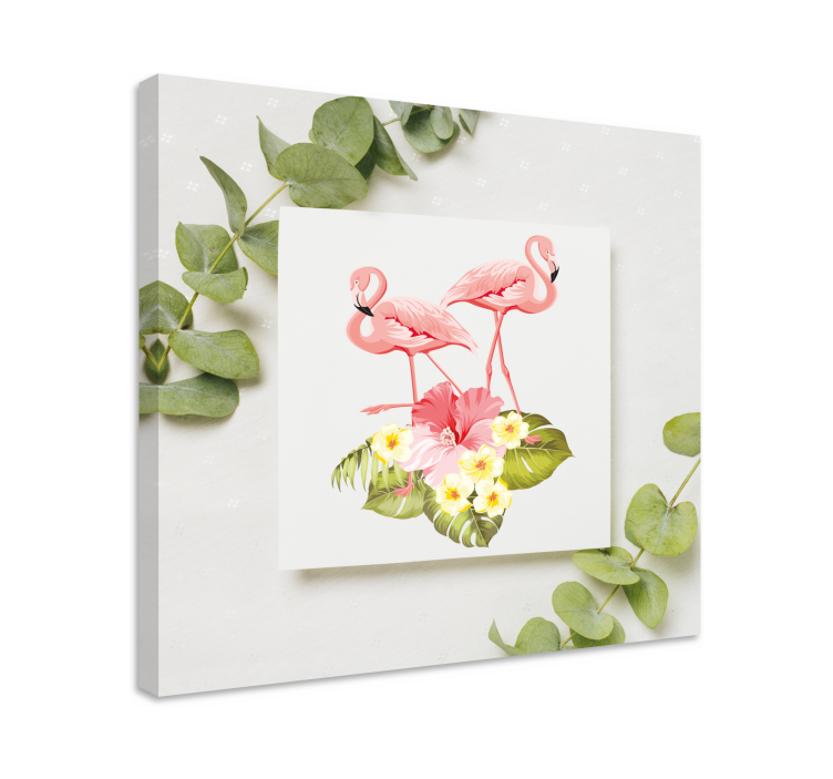 Tablou flori şi plante flamingo și hibiscus - TenStickers