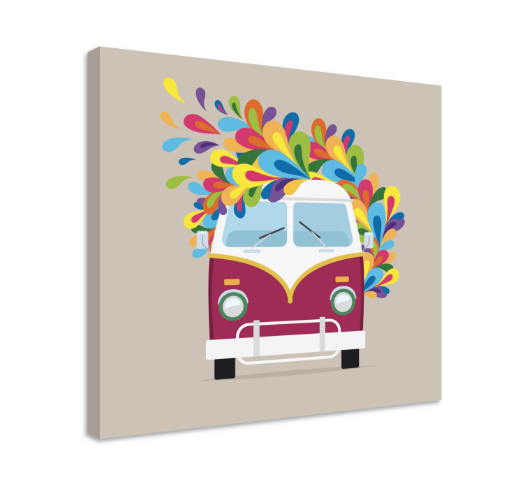 Autobuz hippie picurând vopsea colorată pânză retro - TenStickers