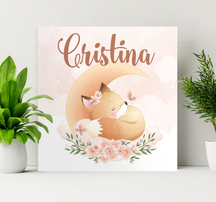 Vulpe drăguță pentru fată cu pânză personalizată cu nume - TenStickers