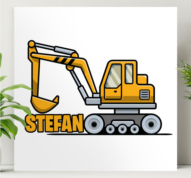 Pânză personalizată excavator galben de desene animate - TenStickers