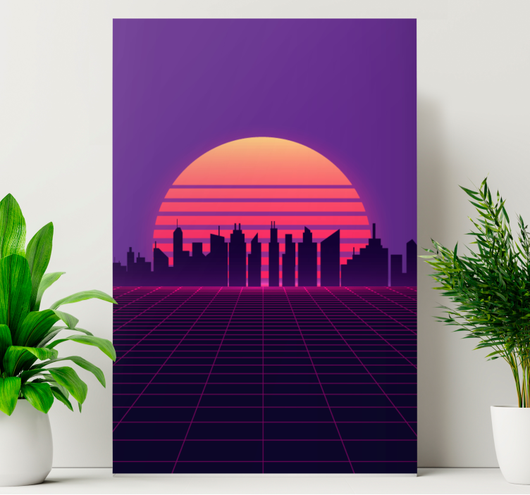 Pânză retro în stilul anilor 80 vaporwave sunset - TenStickers