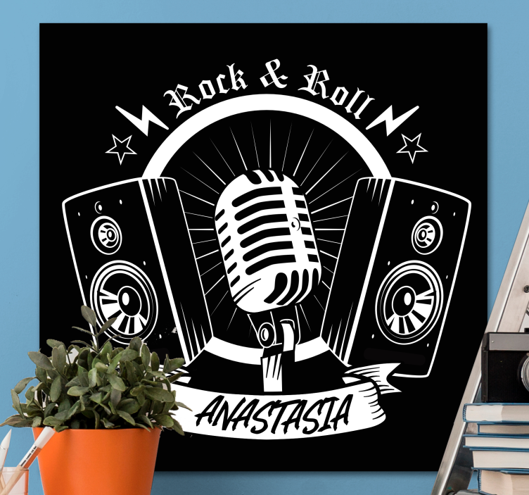 Microfon negru și difuzoare cu pânză de nume - TenStickers