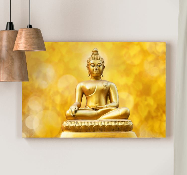 Arta de perete din trei piese de aur a lui buddha - TenStickers