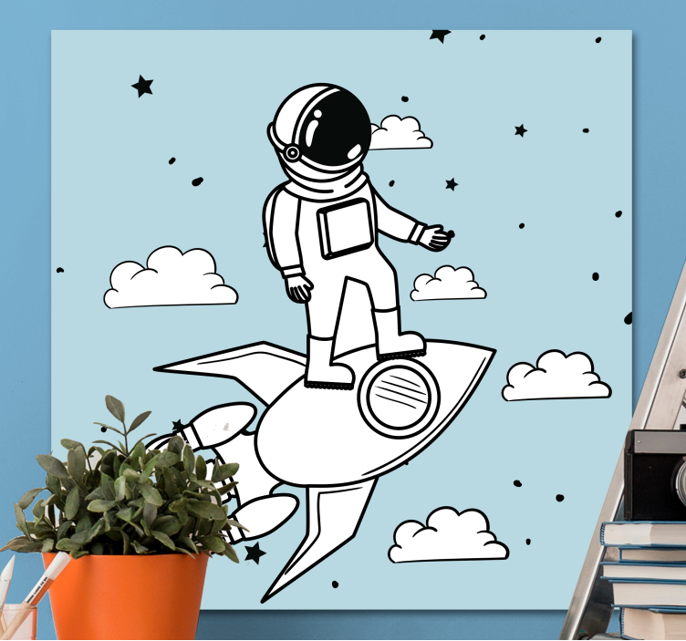 Rachetă astronaut și stele pânză modernă - TenStickers