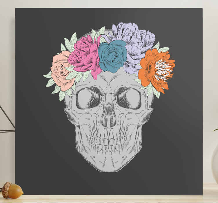 Tablou flori şi plante aranjament floral cu skull - TenStickers
