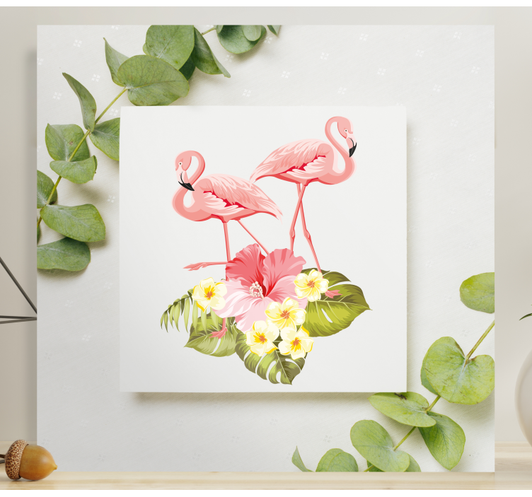 Tablou flori şi plante flamingo și hibiscus - TenStickers