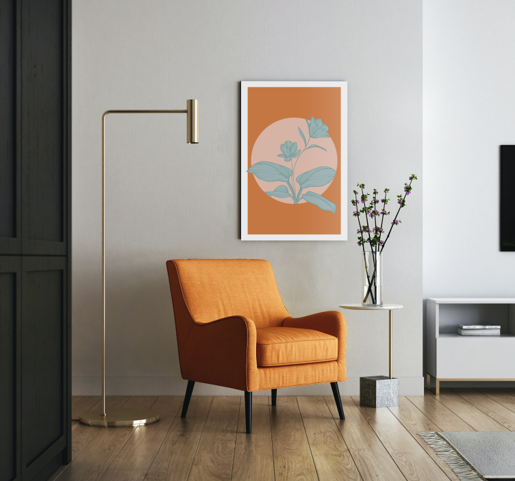 Tablou flori şi plante ilustrație stilizată portocalie - TenStickers