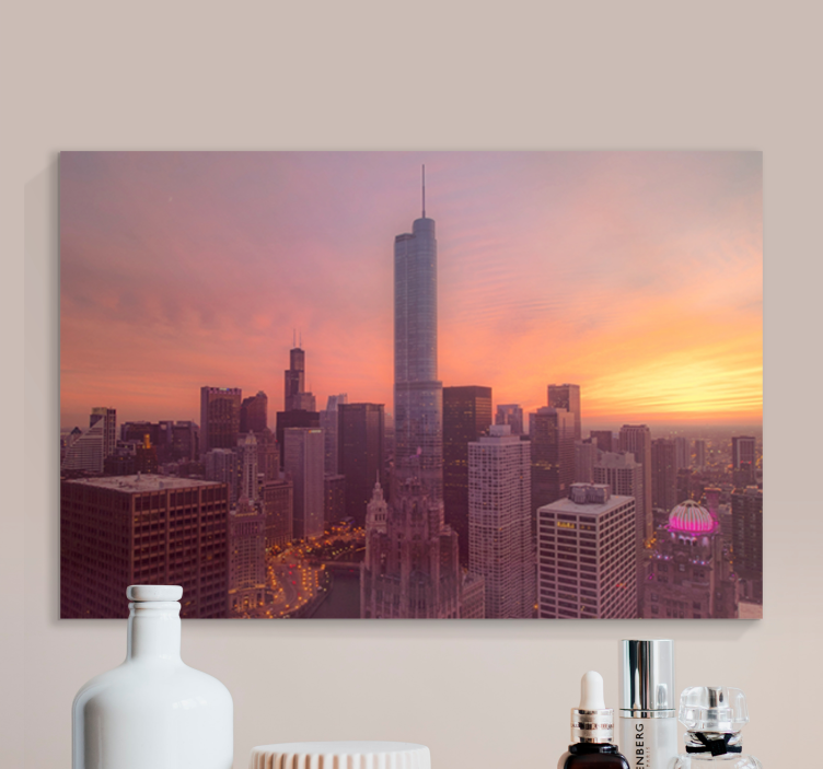Tablou orașe chicago skyline apus de soare - TenStickers