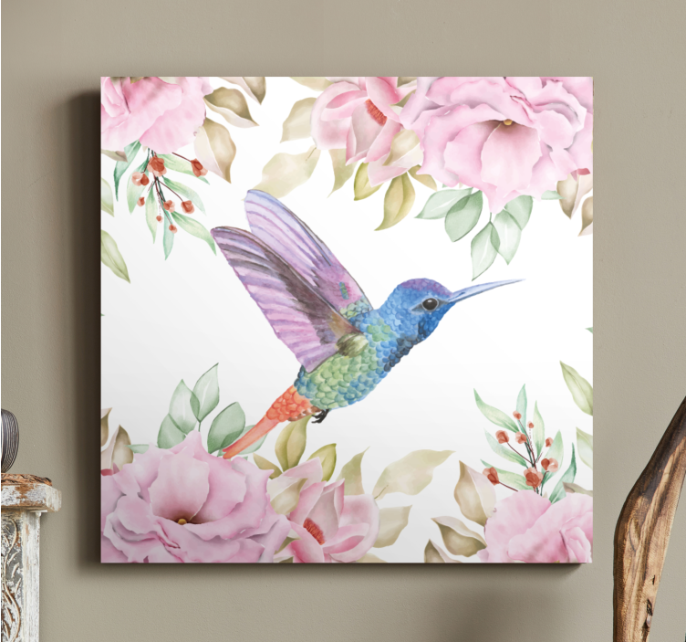 Tablou păsări colibri printre trandafiri - TenStickers