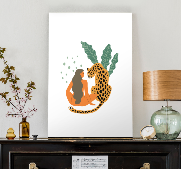 Tablou persoane femeie și leopard se îmbrățișează - TenStickers