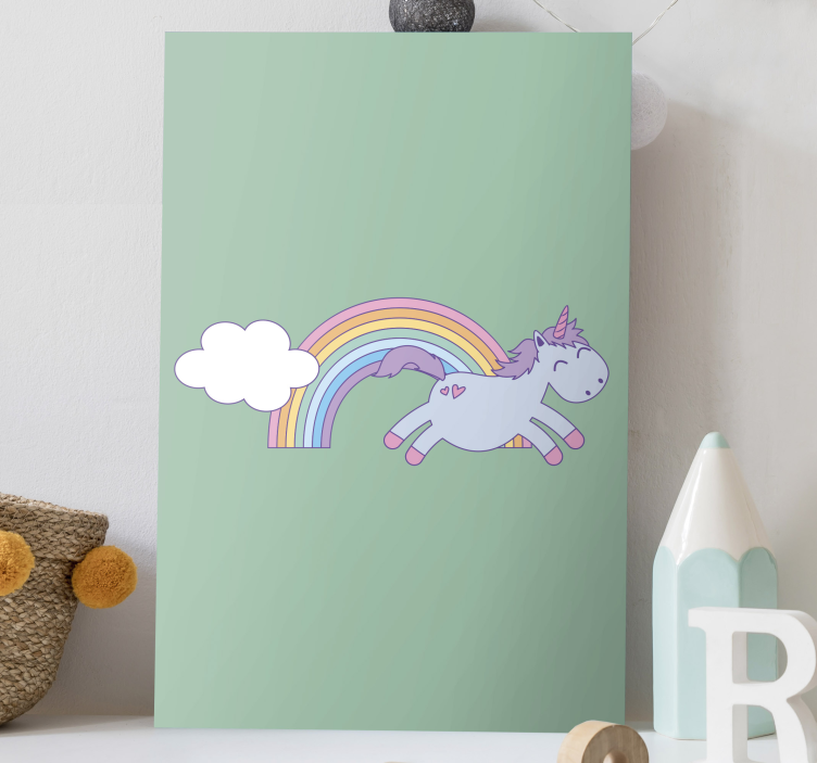 Tablou unicorni unicorn fericit sărind - TenStickers