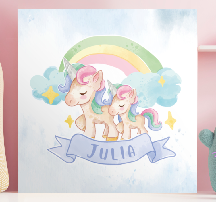 Unicorni fericiti peste panza personalizata curcubeu - TenStickers