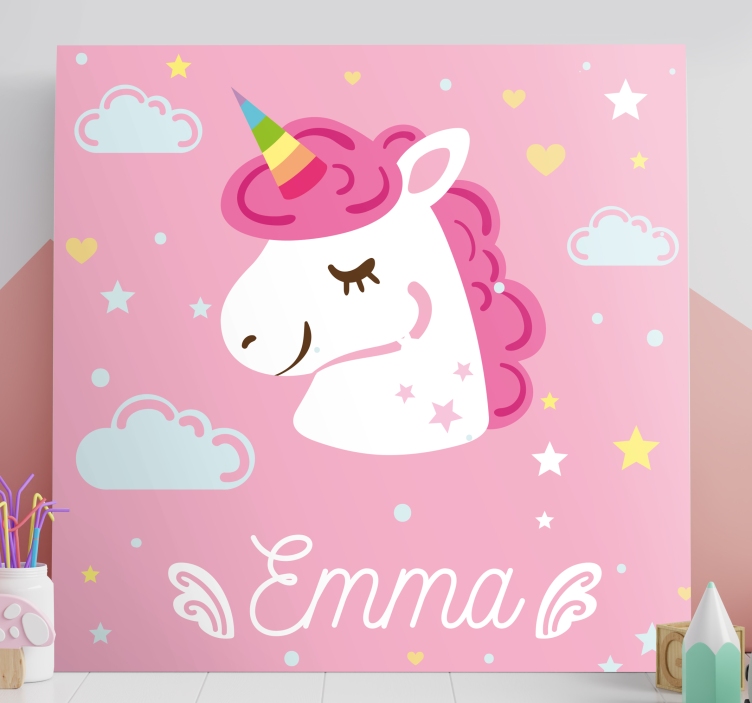 Unicorni roz cu imprimeu de perete cu nume unicorn - TenStickers