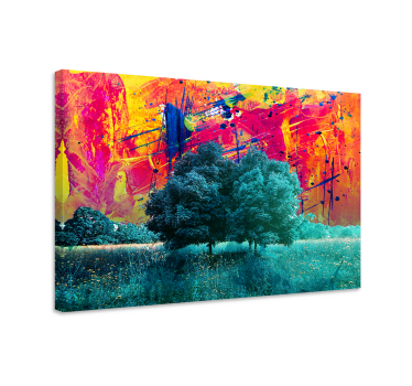 Peisaj colorat de câmp cu copaci imprimeuri de artă modernă pe pa - TenStickers