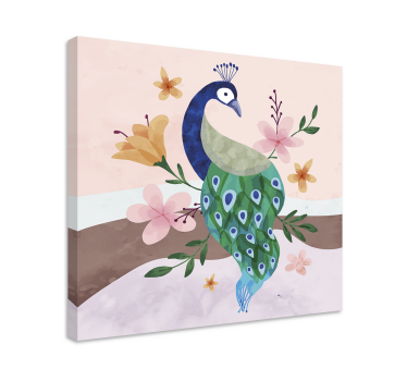 Păun cu pânză de pene de flori - TenStickers