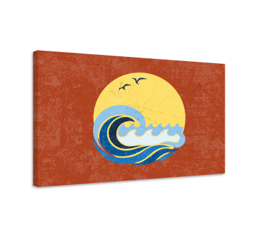 Soare, plajă și val artă de perete din anii 70 - TenStickers
