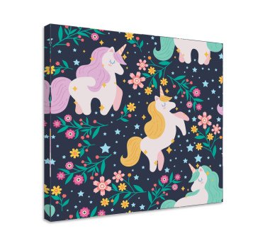 Flori și stele unicorn pânză artă de perete - TenStickers