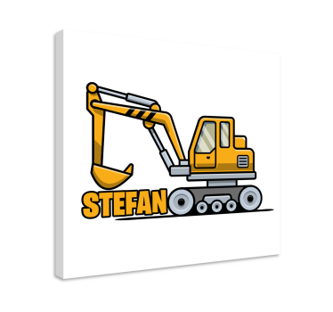 Excavator galben de desene animate cu imprimeuri de pânză persona - TenStickers