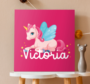 Amuzant roz unicorn fericit personalizabil imprimeuri de pânză - TenStickers