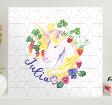 Cap de unicorn peste dale hexagonale amprente de pânză - TenStickers