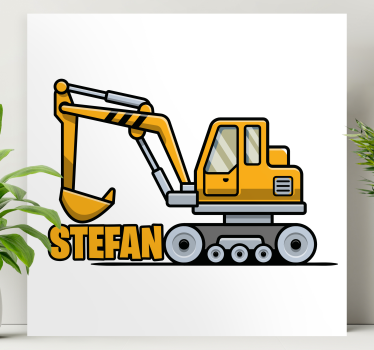 Excavator galben de desene animate cu imprimeuri de pânză persona - TenStickers