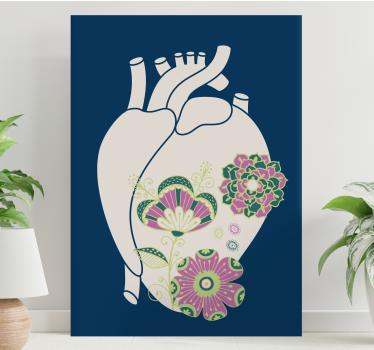 Inimă anatomică cu pânză florală cu flori roșii - TenStickers