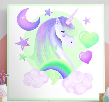 Inimă și curcubeu unicorn pânză artă de perete - TenStickers
