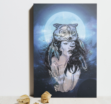 Lup lună femeie vintage amprente de perete - TenStickers