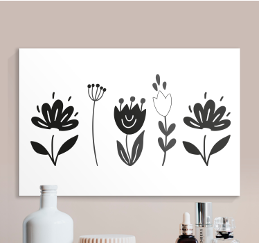 Pânză florală alb-negru cu flori - TenStickers