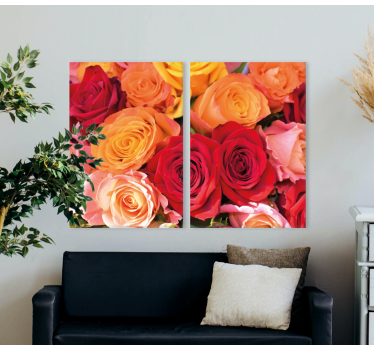 Pânză florală trandafiri roșii și roz portocalii - TenStickers