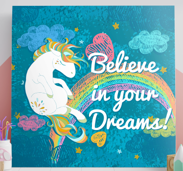 Unicorn multicolor frase unicorn canvas wall art - TenStickers