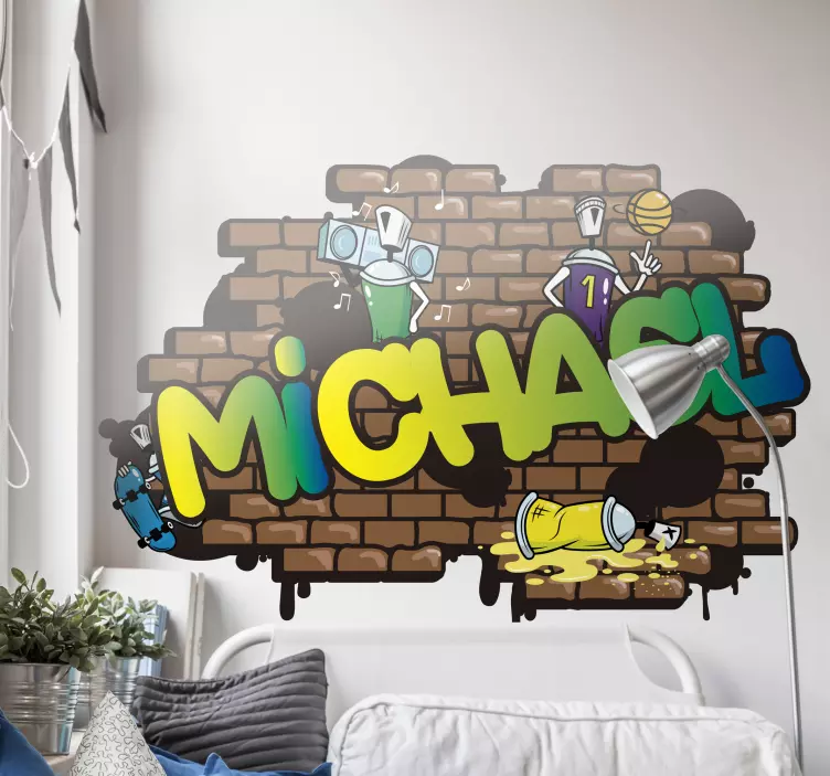 Graffiti nume cărămidă fundal autocolant urban - TenStickers
