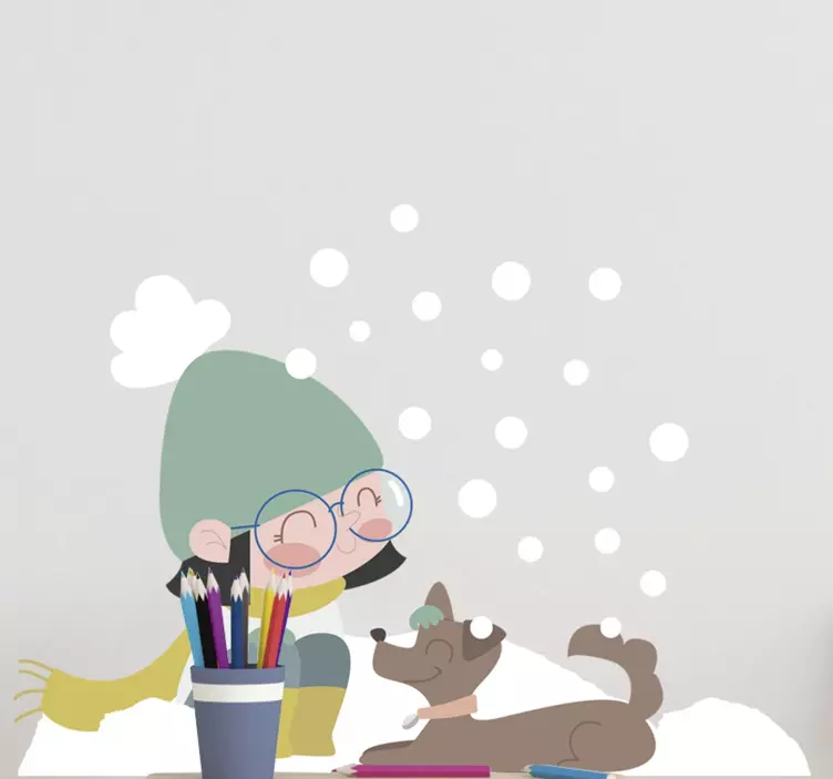 Etichete animale copil mângâind câine - TenStickers