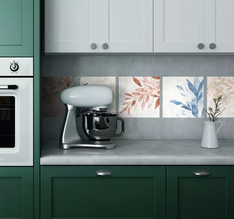 Autocolant pentru faianță model floral în acuarelă - TenStickers