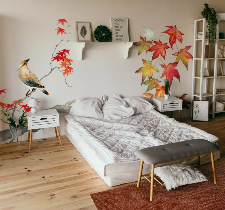 Pasăre desen acuarelă camera de zi perete decor - TenStickers