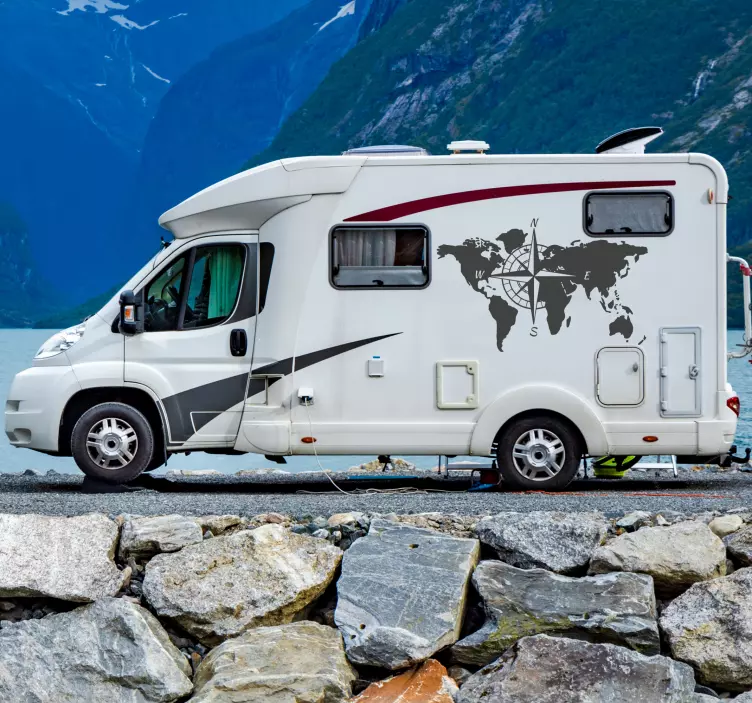 Harta lumii și busola pentru decalarea rulotei de rulote - TenStickers