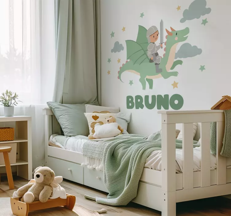 Ilustrații autocolante de perete micul cavaler pe un dragon - TenStickers