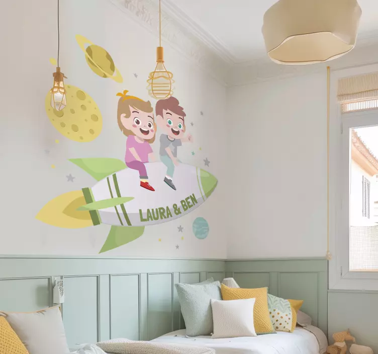 Autocolante astronautice frati pe o racheta - TenStickers