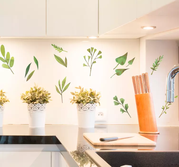 Acuarelă frunze de perete de plante - TenStickers