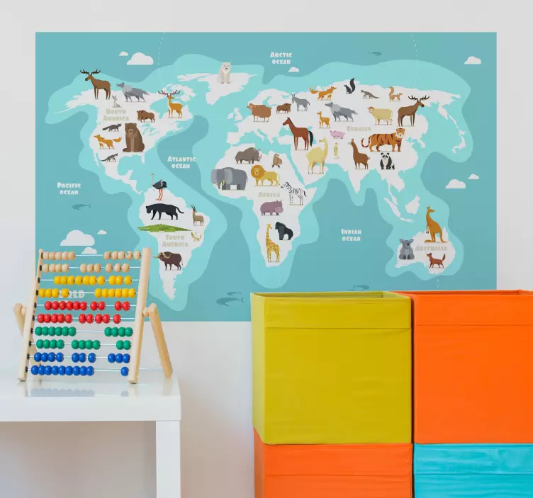 Albastru animal map map world sticker de perete - TenStickers
