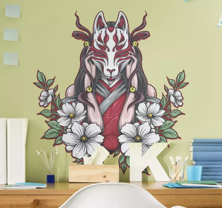 Anime feminin într-o autocolant ilustrare mască - TenStickers