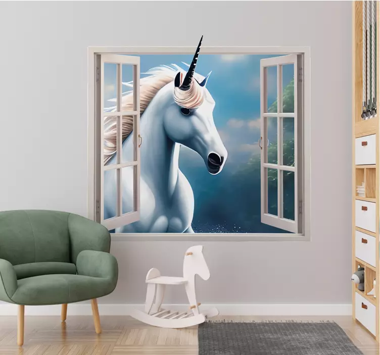 Autocolant de perete 3d pentru fereastră unicorn - TenStickers