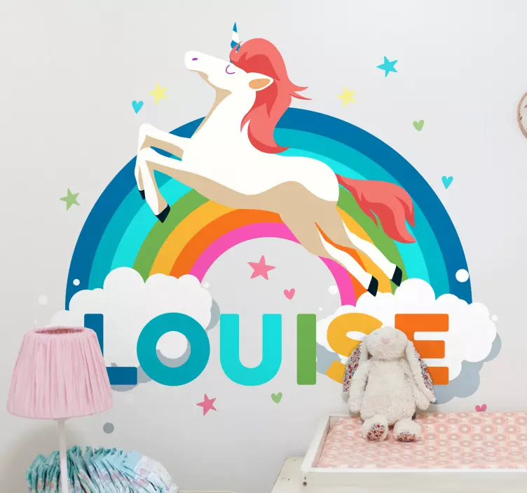 Unicorn alb și sticker personalizat pentru curcubeu - TenStickers