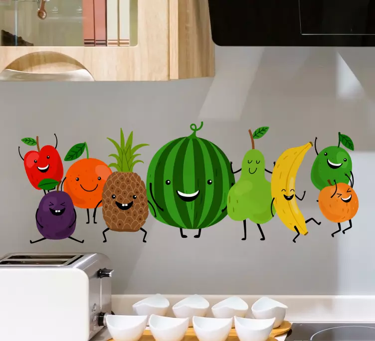 Autocolant amuzant de perete bucătărie fructe zâmbitoare - TenStickers