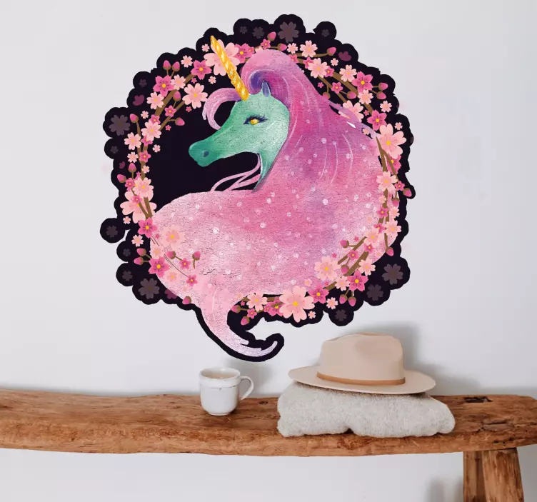 Autocolant pentru copii unicorn în coroană florală - TenStickers