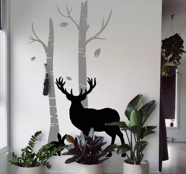 Autocolant cu cuier cerbi lângă copaci - TenStickers